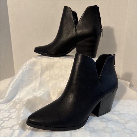 Sun + Stone Women's Elizaa Notched Pointed Toe Dress Booties Sz 7 Black‎ Sleek - Picture 1 of 9